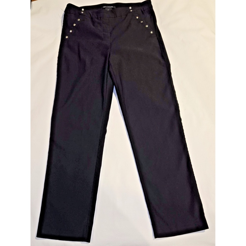 Zac & Rachel Black Pull On Dress Pants Silver Studs Encircle Faux Pockets 8